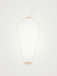 Large 14K Gold Feather Necklace With Diamonds