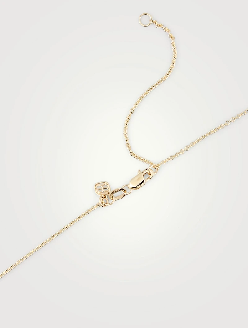 Large 14K Gold Feather Necklace With Diamonds