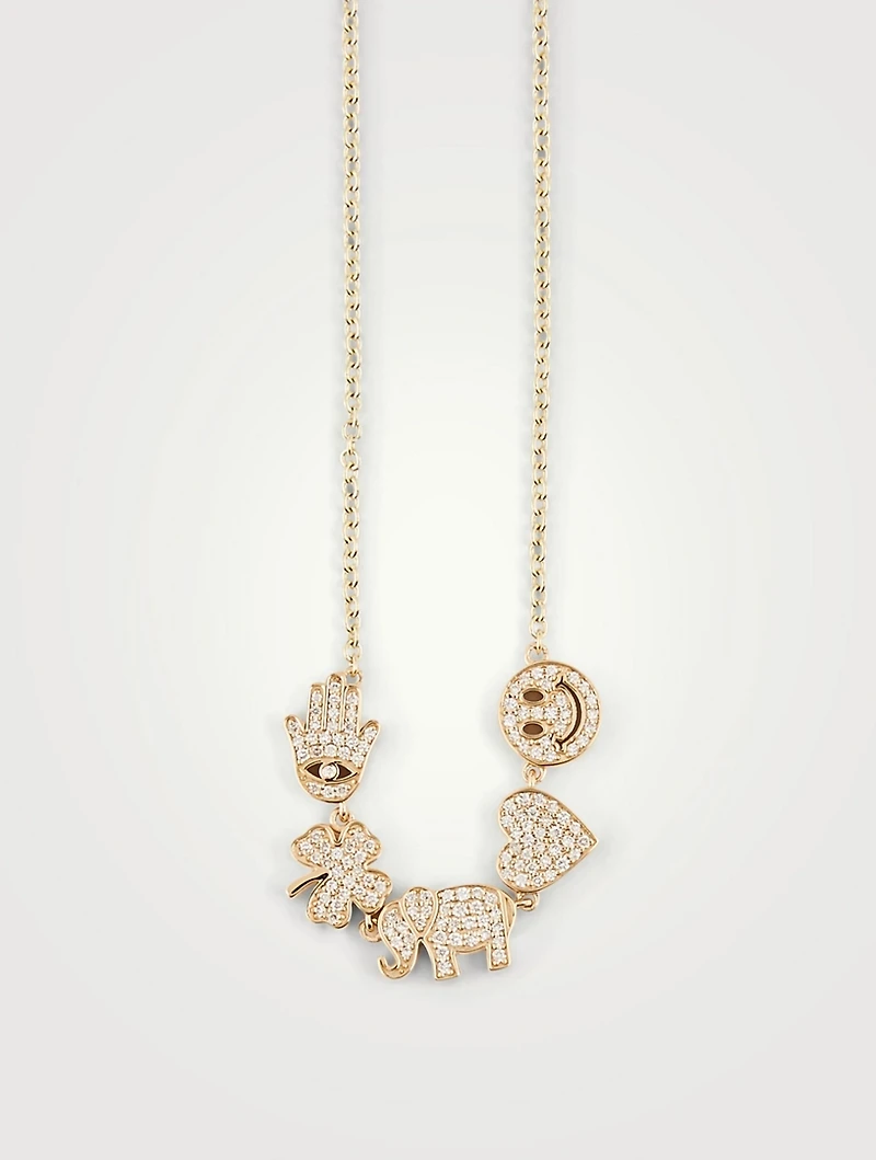 Small 14K Gold Icon Chain Necklace With Diamond Charms