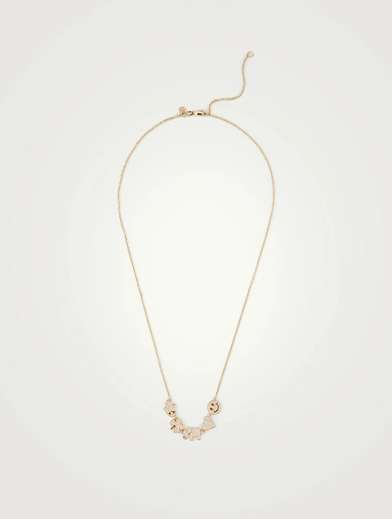 Small 14K Gold Icon Chain Necklace With Diamond Charms