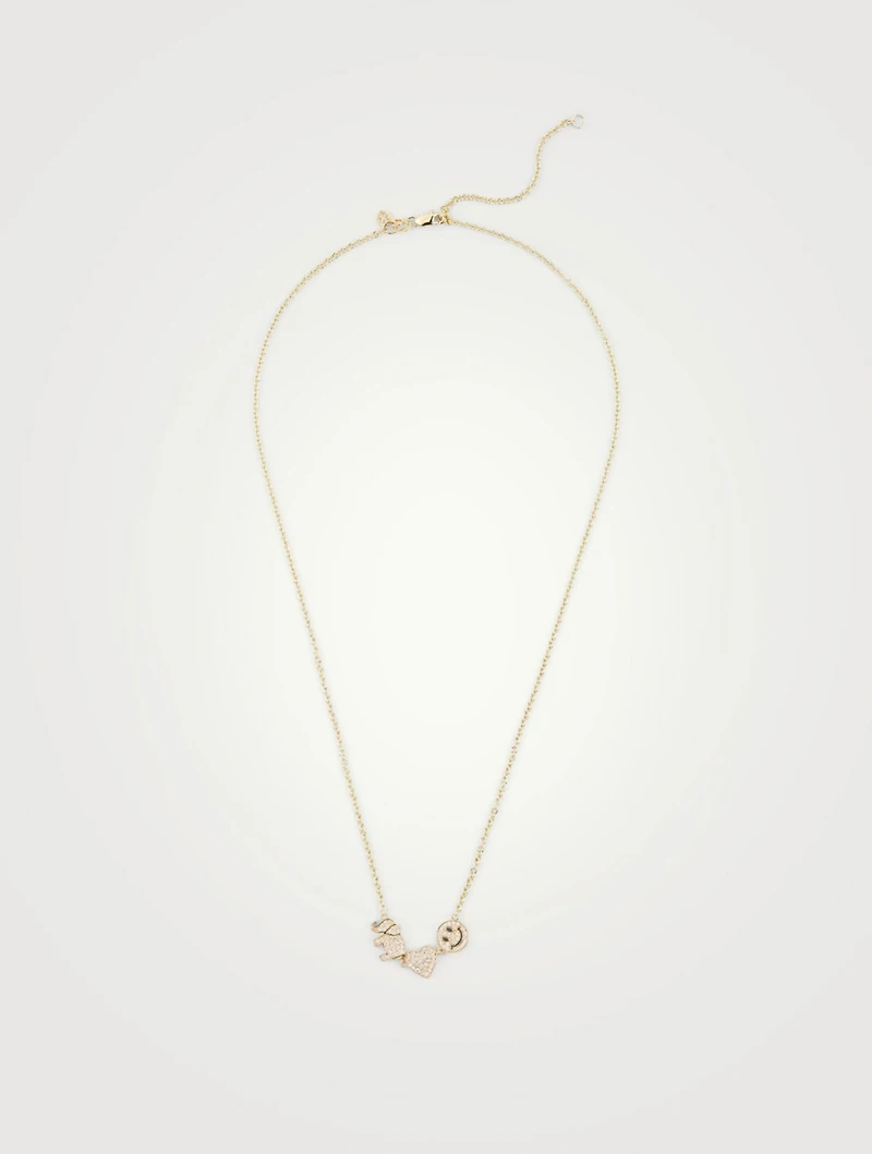 Small 14K Gold Icon Cable Chain Pendant Necklace With Diamonds