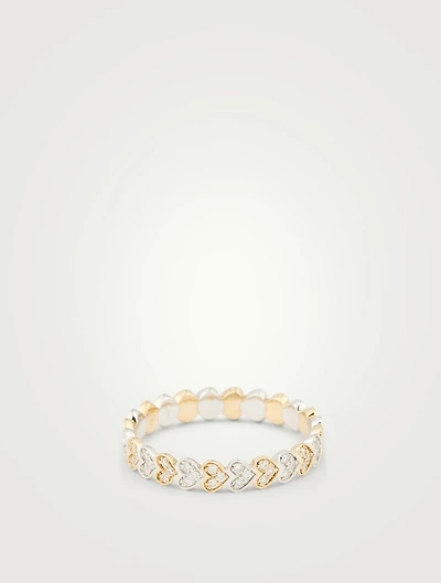 14K Yellow & White Gold Heart Eternity Ring With Diamonds