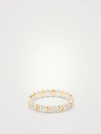 14K Yellow & White Gold Heart Eternity Ring With Diamonds