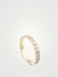 14K Yellow & White Gold Heart Eternity Ring With Diamonds