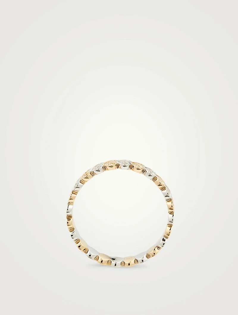 14K Yellow & White Gold Heart Eternity Ring With Diamonds