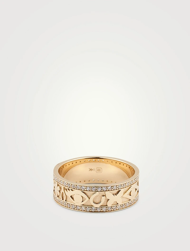 14K Gold Icon Ring With Diamonds
