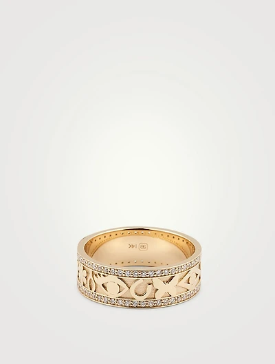 14K Gold Icon Ring With Diamonds