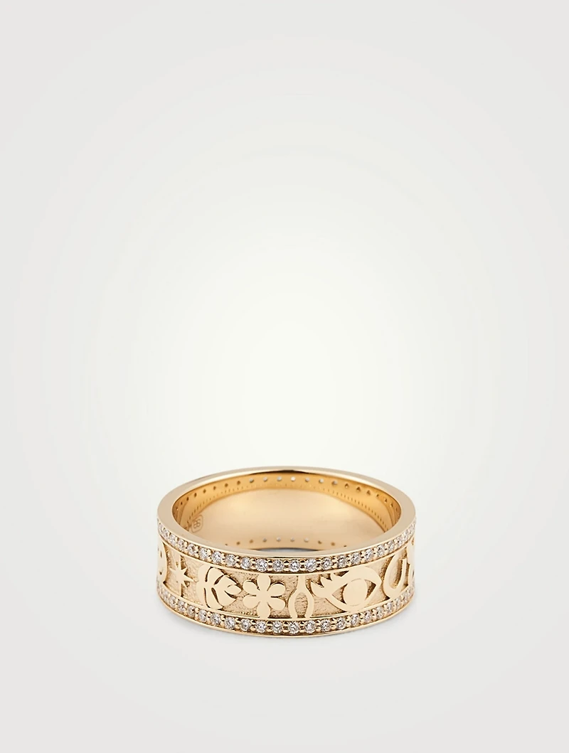 14K Gold Icon Ring With Diamonds