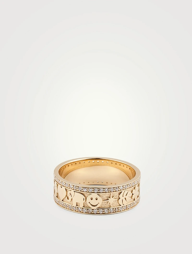 14K Gold Icon Ring With Diamonds