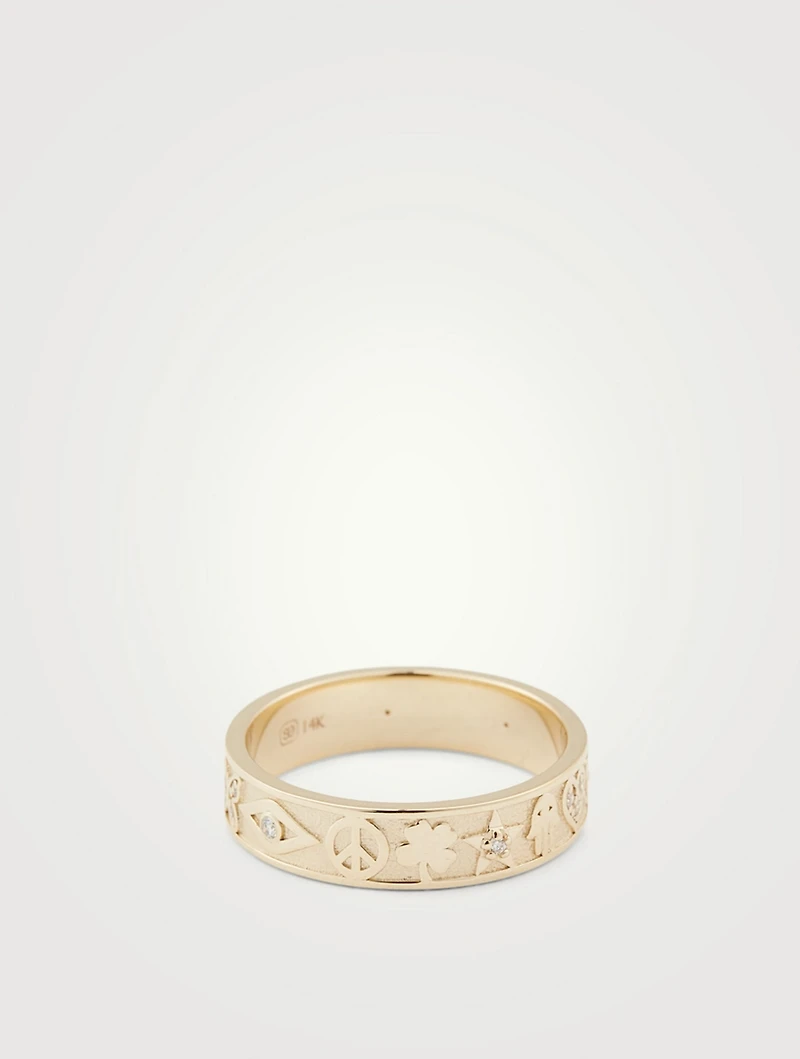 Small 14K Gold Icon Ring With Diamonds
