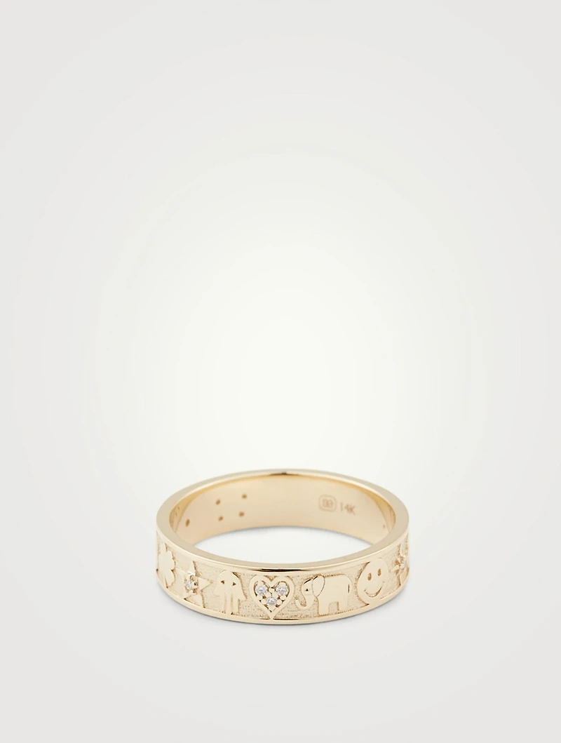 Small 14K Gold Icon Ring With Diamonds