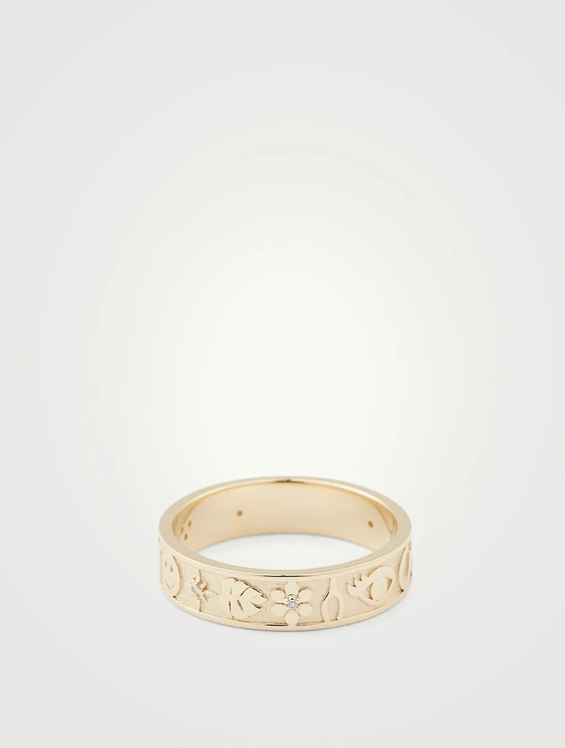 Small 14K Gold Icon Ring With Diamonds