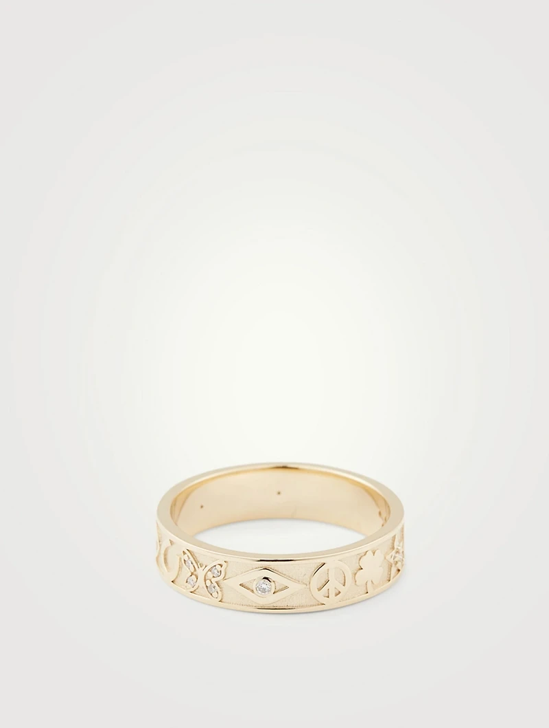 Small 14K Gold Icon Ring With Diamonds
