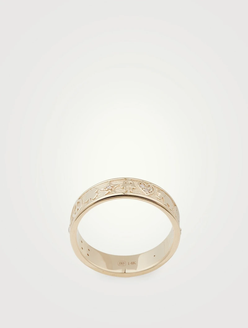 Small 14K Gold Icon Ring With Diamonds
