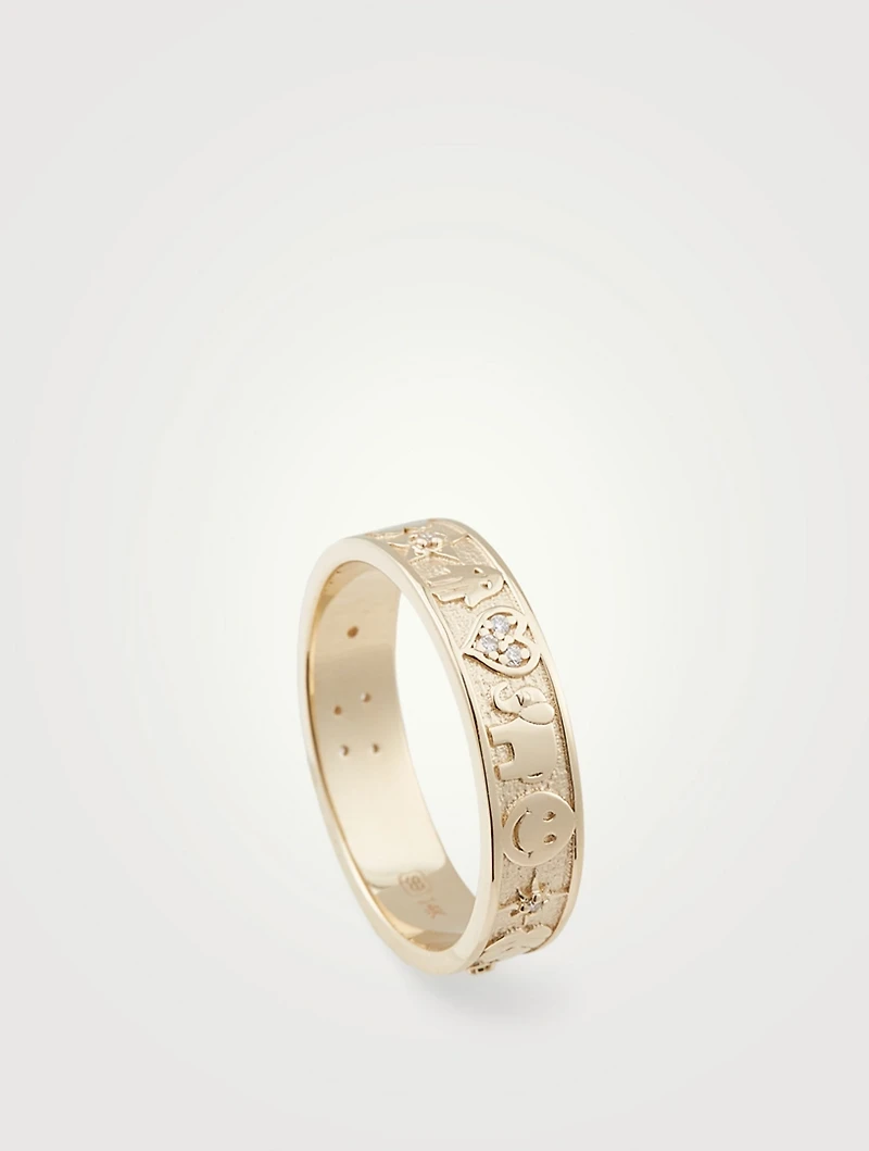 Small 14K Gold Icon Ring With Diamonds