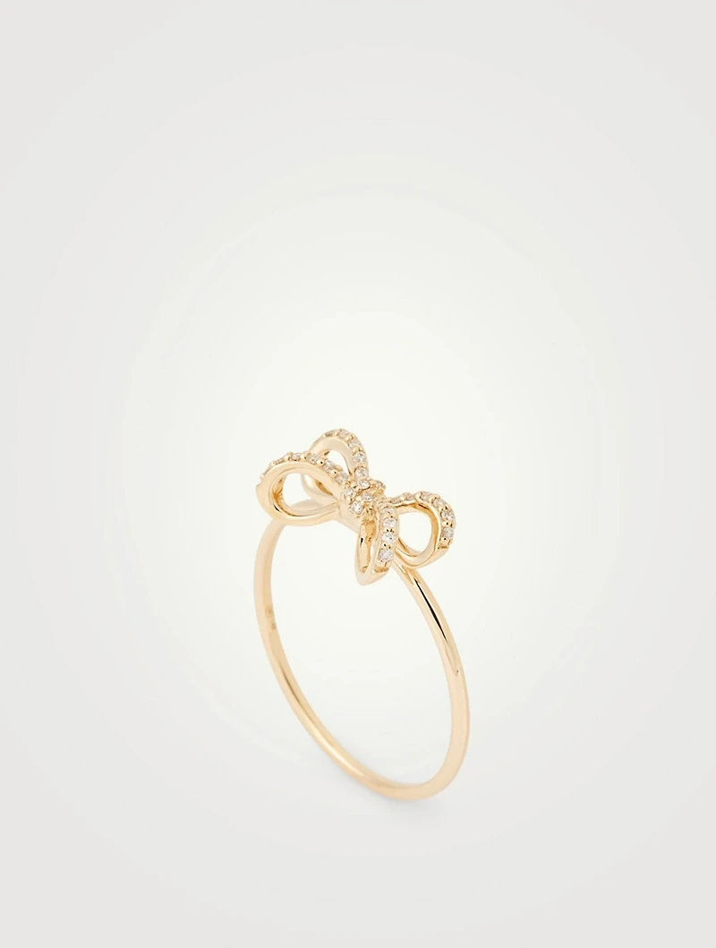 14K Gold Bow Ring With Diamonds