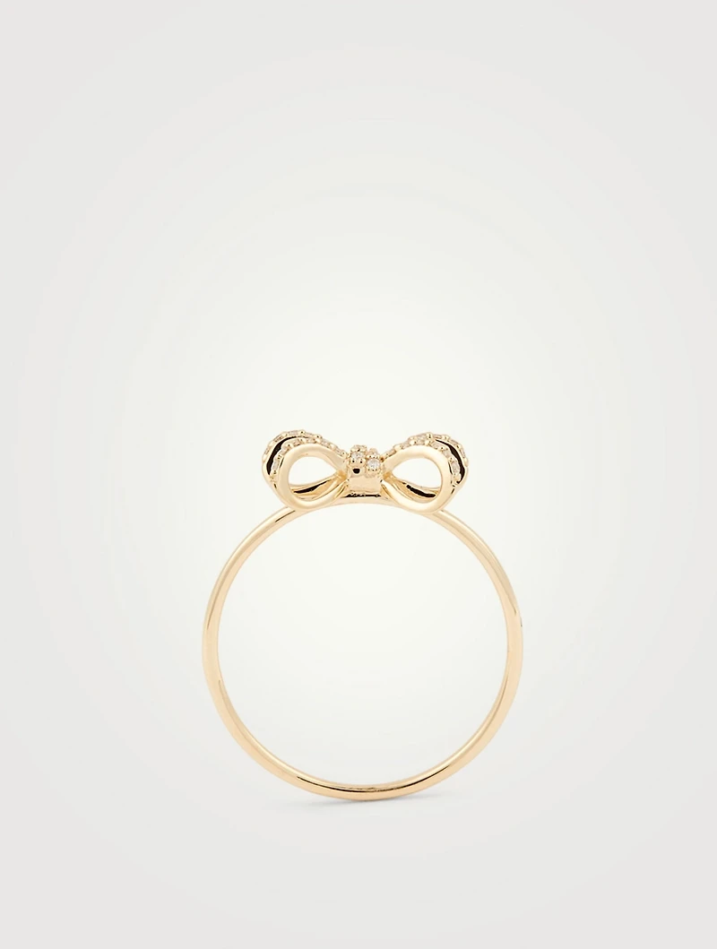 14K Gold Bow Ring With Diamonds