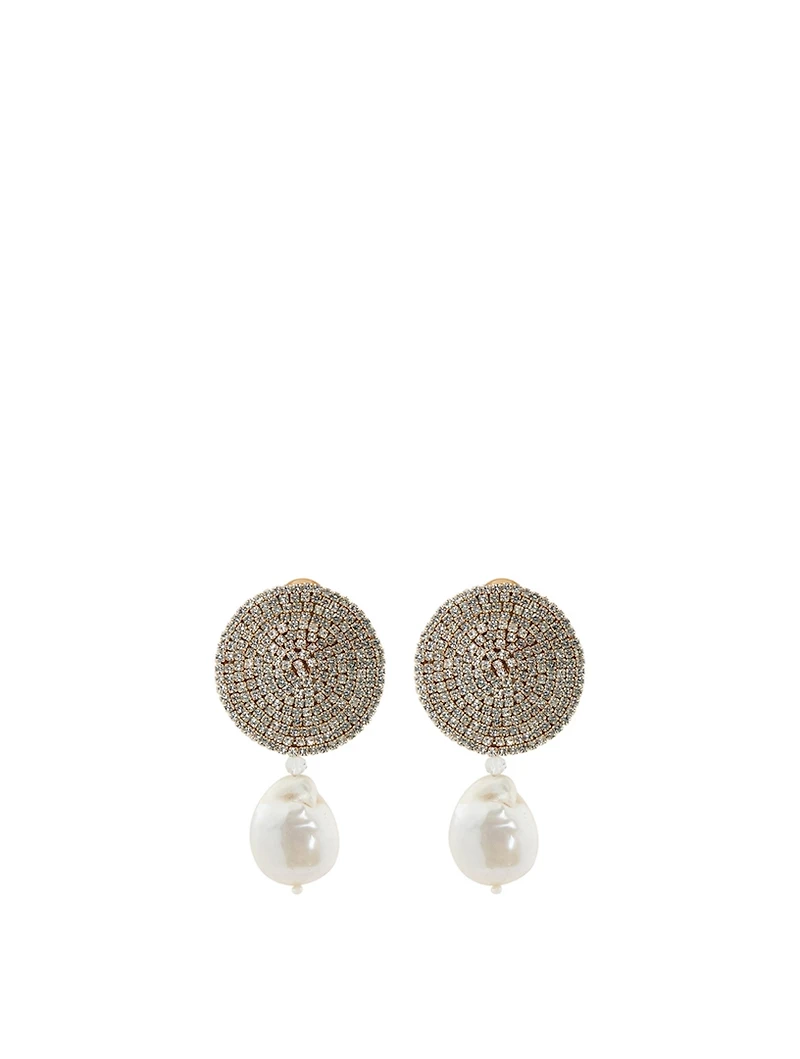 Crystal Disc Earrings With Pearls