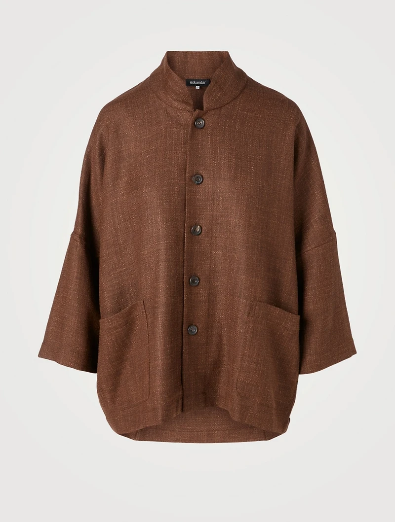 Alpaca Wool And Linen Jacket With Mandarin Collar