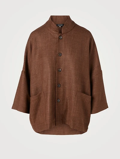 Alpaca Wool And Linen Jacket With Mandarin Collar
