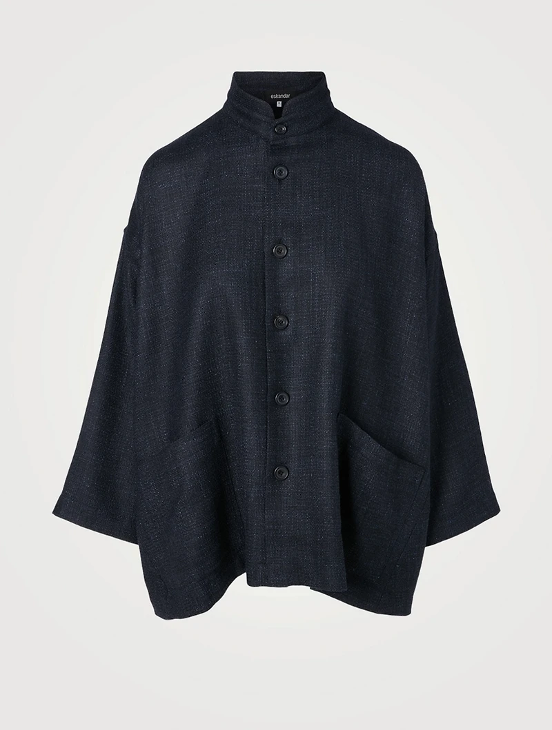 Alpaca Wool And Linen Jacket With Stand Collar