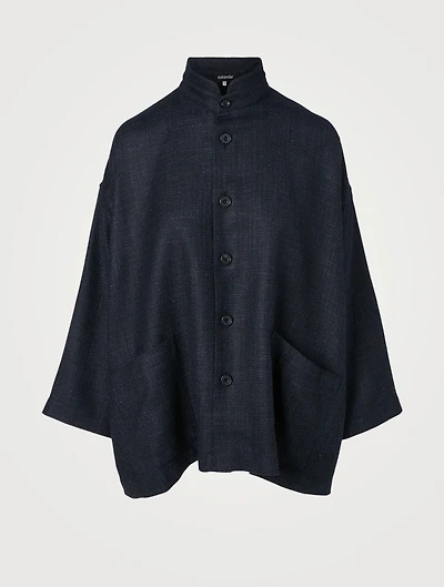 Alpaca Wool And Linen Jacket With Stand Collar