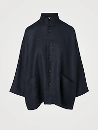 Alpaca Wool And Linen Jacket With Stand Collar