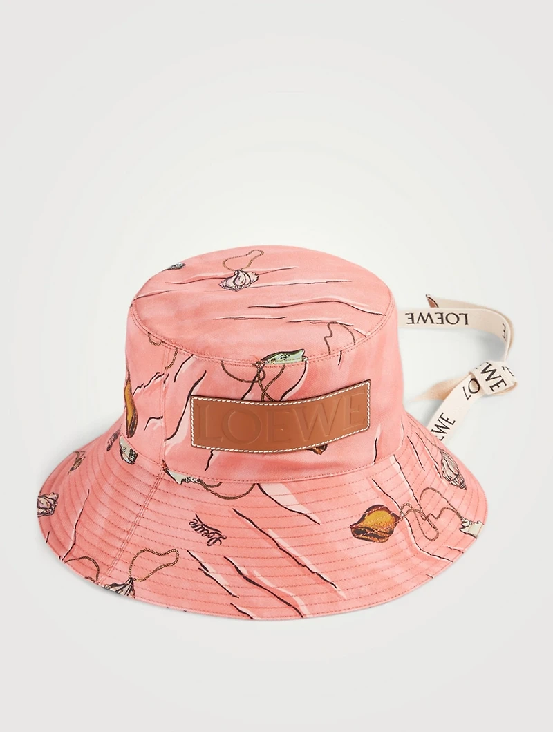 Paula's Ibiza Canvas And Leather Fisherman Hat Shell Print