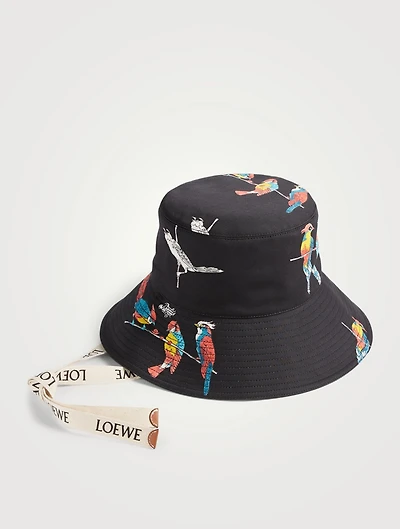 Paula's Ibiza Canvas And Leather Fisherman Hat Parrot Print