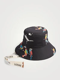 Paula's Ibiza Canvas And Leather Fisherman Hat Parrot Print