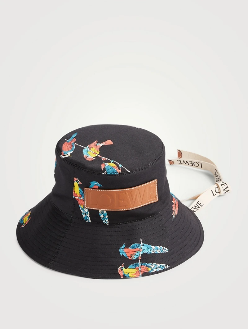 Paula's Ibiza Canvas And Leather Fisherman Hat Parrot Print