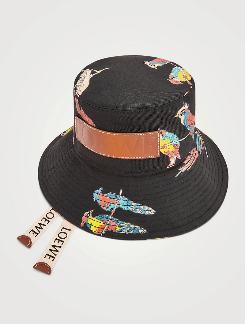Paula's Ibiza Canvas And Leather Fisherman Hat Parrot Print