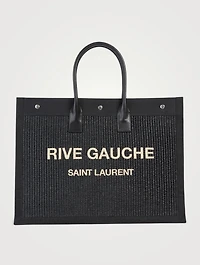 Large Noe Raffia And Leather Tote Bag With Rive Guache Embroidery