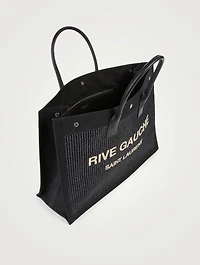 Large Noe Raffia And Leather Tote Bag With Rive Guache Embroidery