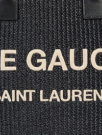 Large Noe Raffia And Leather Tote Bag With Rive Guache Embroidery