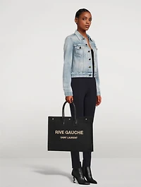 Large Noe Raffia And Leather Tote Bag With Rive Guache Embroidery