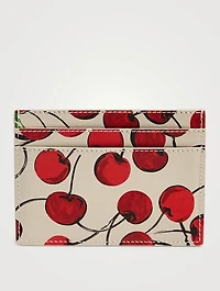 YSL Monogram Leather Card Holder In Cherry Print