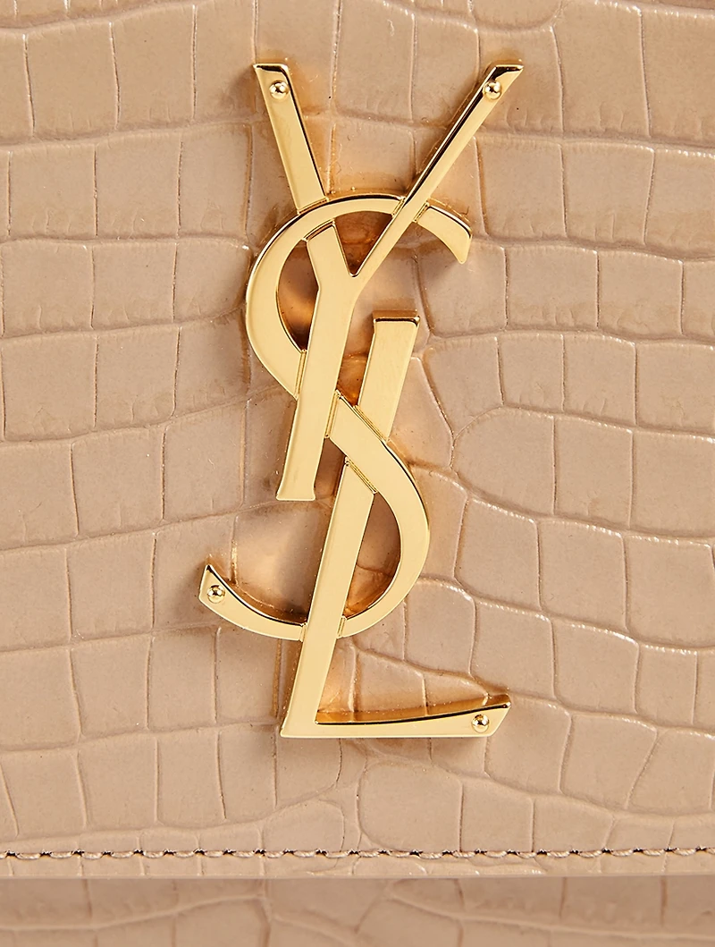 Medium Sunset YSL Monogram Croc-Embossed Leather Bag
