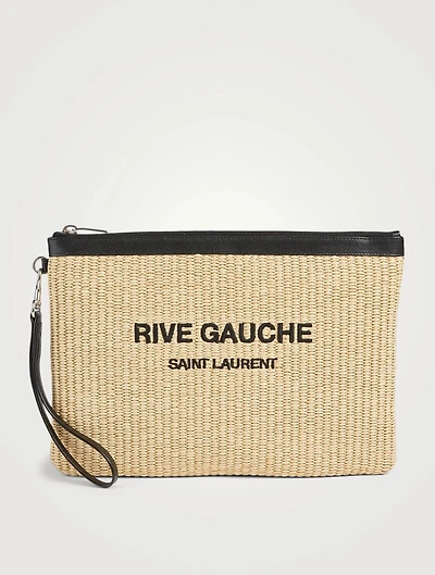 Rive Gauche Raffia Zippered Pouch Bag