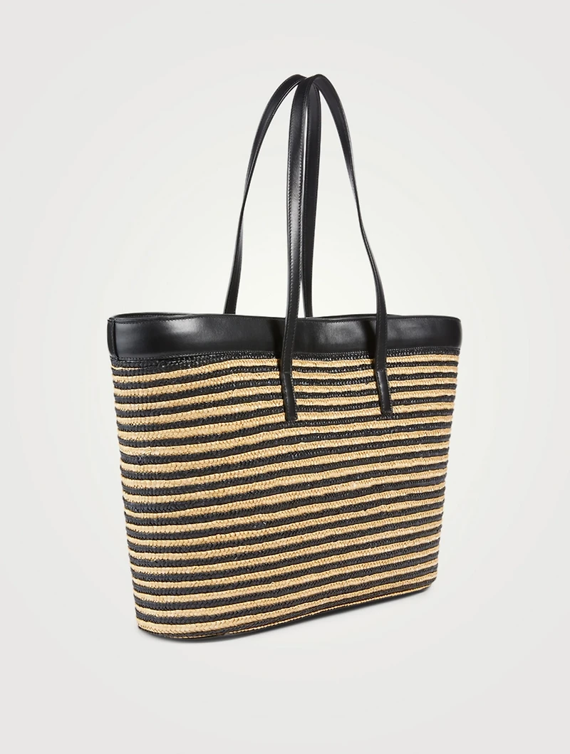 E/W Stripped Raffia Shopping Tote Bag