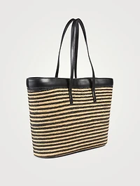 E/W Stripped Raffia Shopping Tote Bag