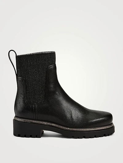 Leather Chelsea Boots With Crystal Trim