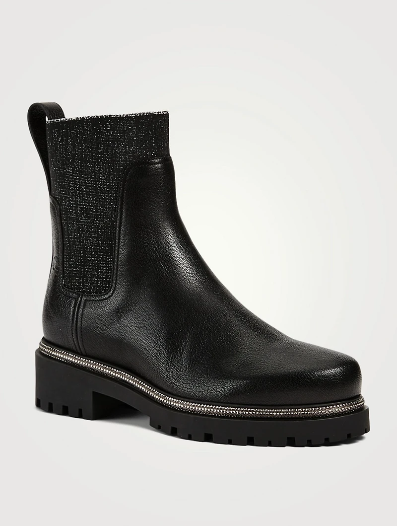Leather Chelsea Boots With Crystal Trim