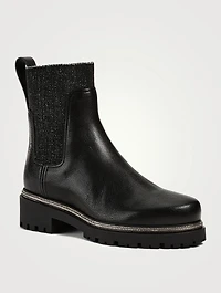 Leather Chelsea Boots With Crystal Trim
