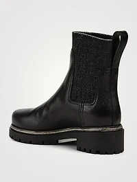 Leather Chelsea Boots With Crystal Trim