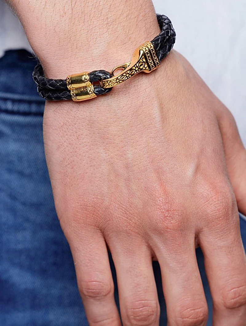 Leather Bracelet With Gold Bali Clasp