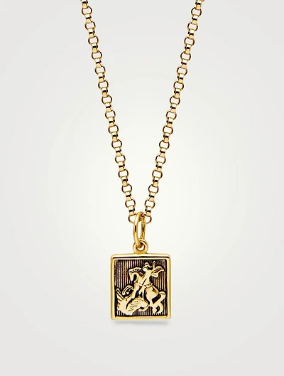 Gold Saint George and The Dragon Pendant Necklace