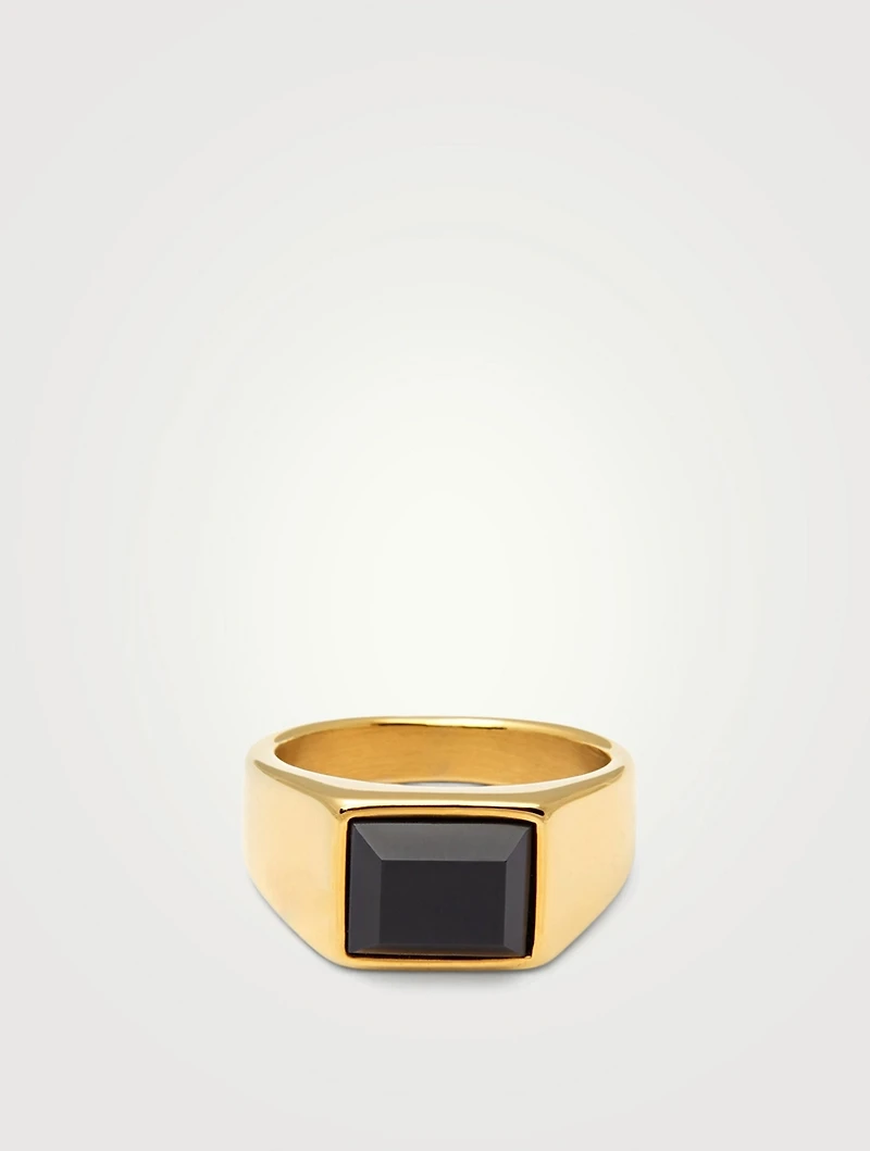 Gold Squared Signet Ring With Onyx