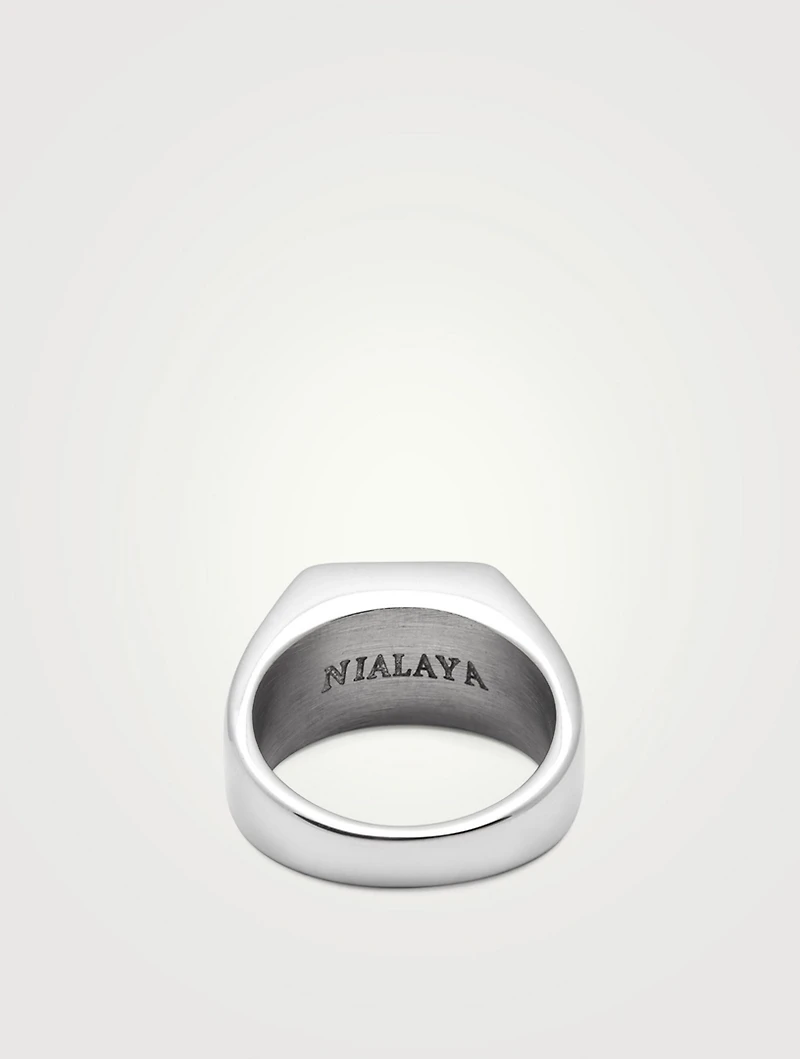 Silver Squared Signet Ring With Onyx