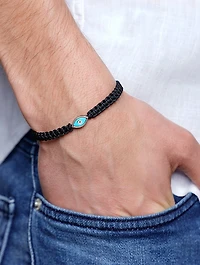 Braided String Bracelet With Silver Evil Eye Bead